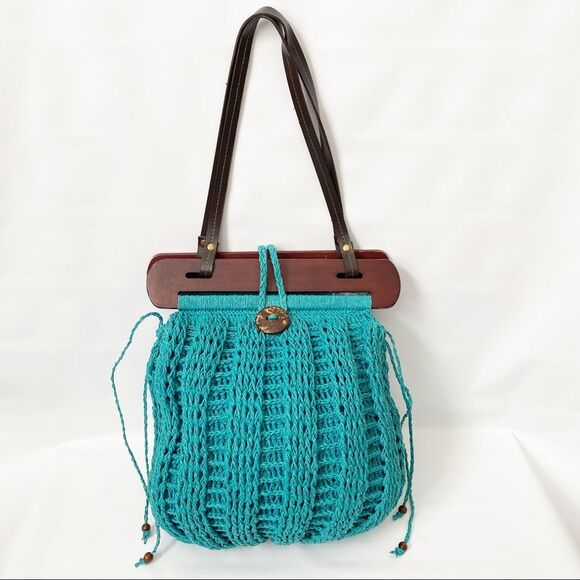 Cappelli Handbags - Cappelli Straworld Teal Paper Purse Bag